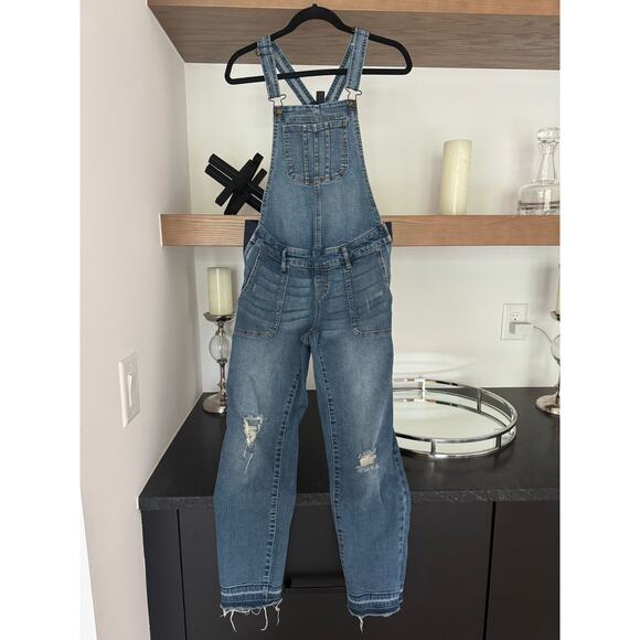 Indigo Blue Distressed Maternity Overalls - Picture 4 of 10